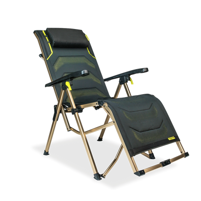 Foldable camping chair with reclining feature on a white background