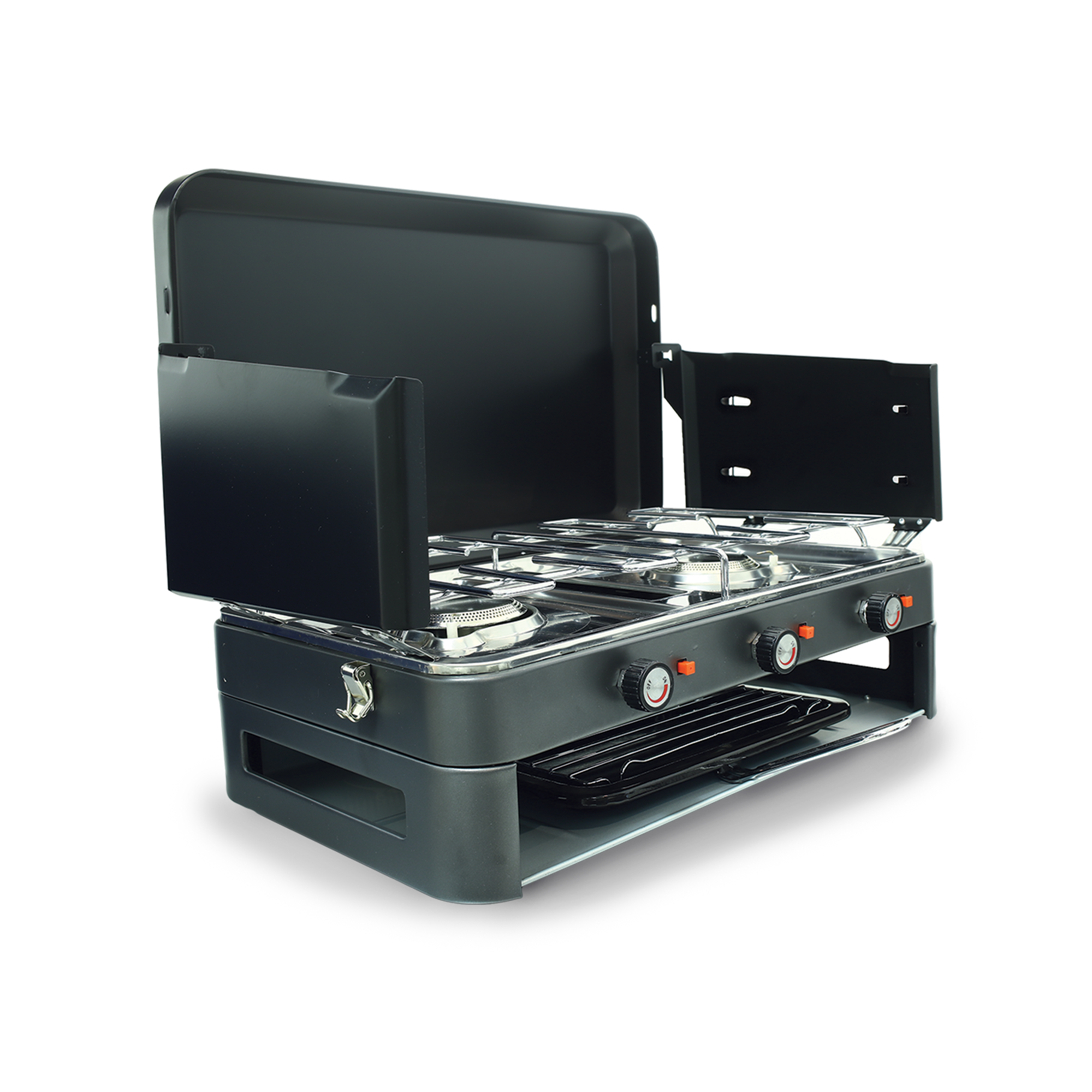 Zempire 2 Burner Deluxe & Grill Camp Stove POWERFUL LOWER GRILL