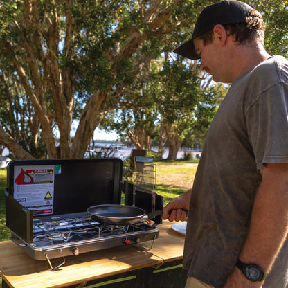 Zempire 2 Burner Deluxe Wide Camp Stove DROP DOWN TOASTER INCLUDED